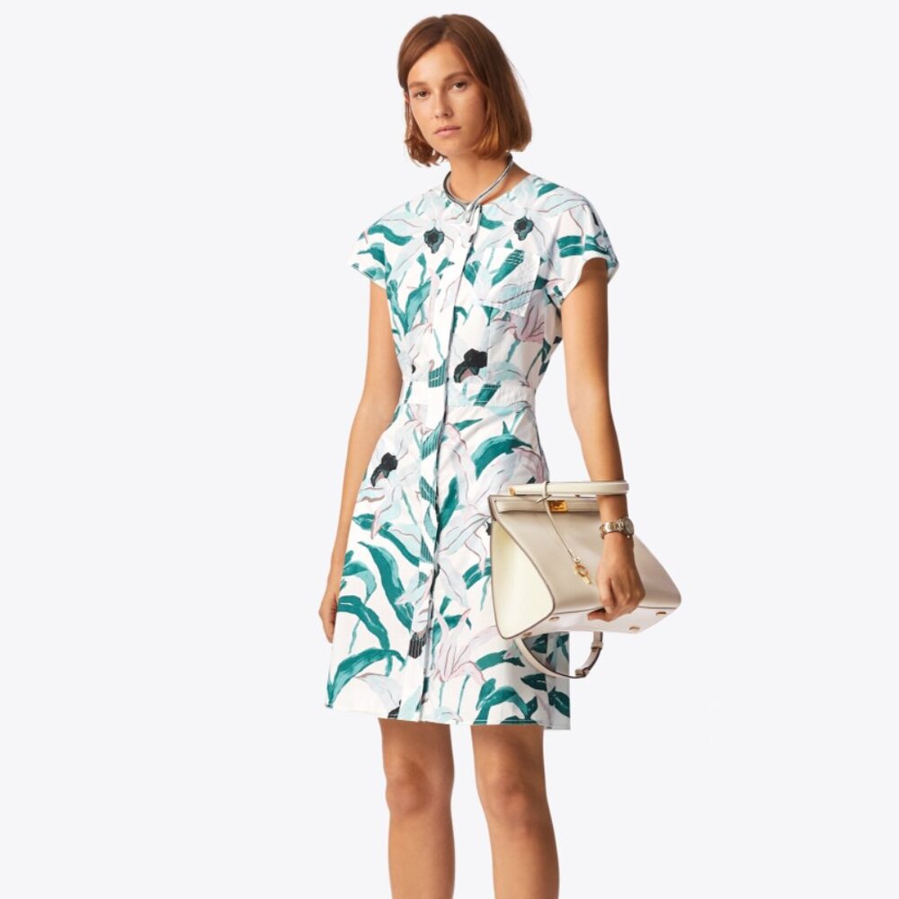 TORY BURCH Ivory Desert Bloom Cotton Shirt Dress, Size 6